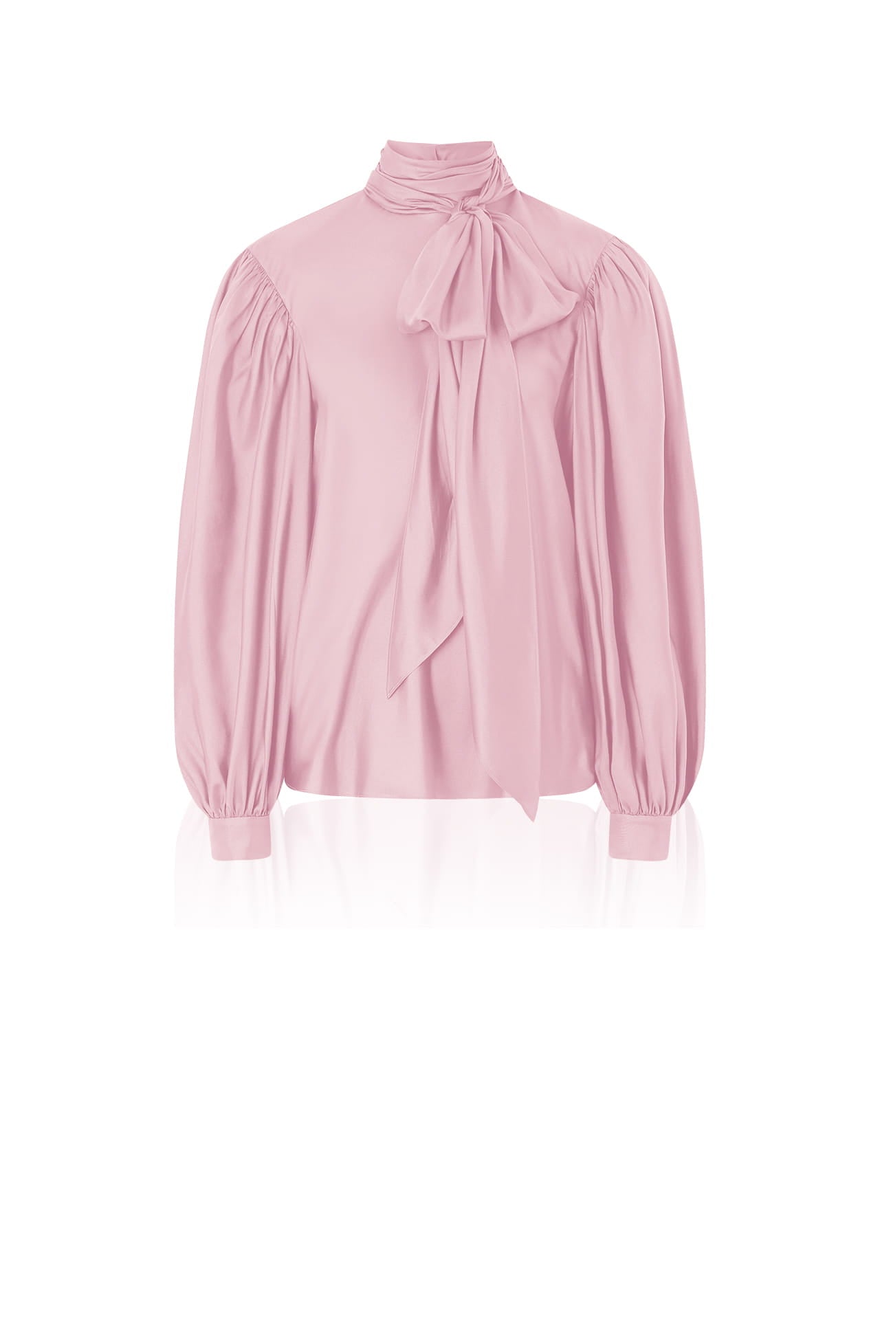 Blush Pink Silk Satin-Twill Tie-Neck Blouse