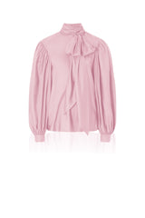 Blush Pink Silk Satin-Twill Tie-Neck Blouse