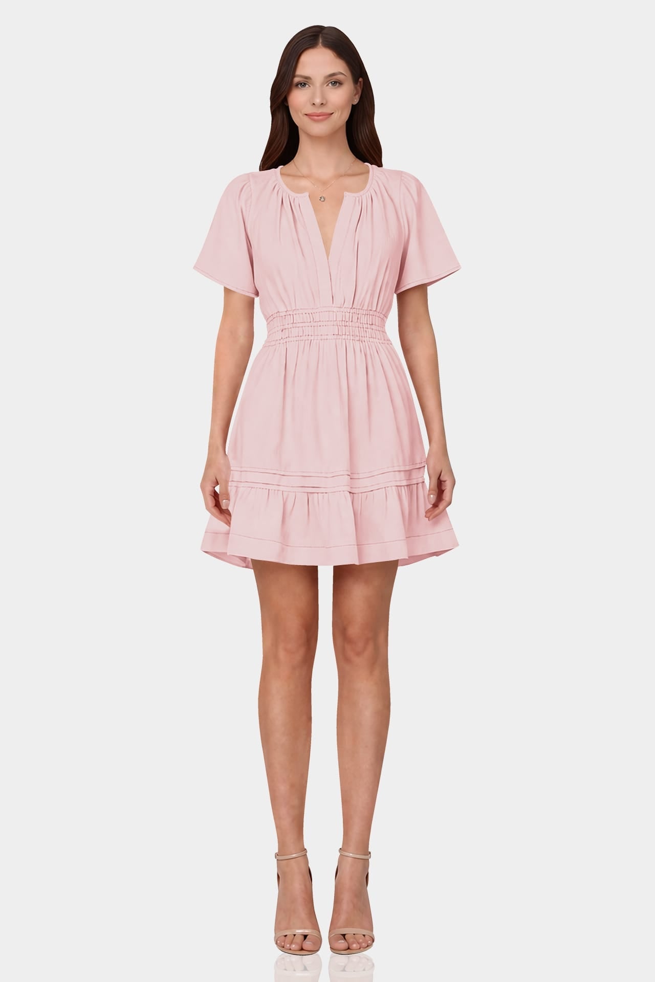 Blush Pink Smocked Waist Mini Dress for Women – Casual Day Dress