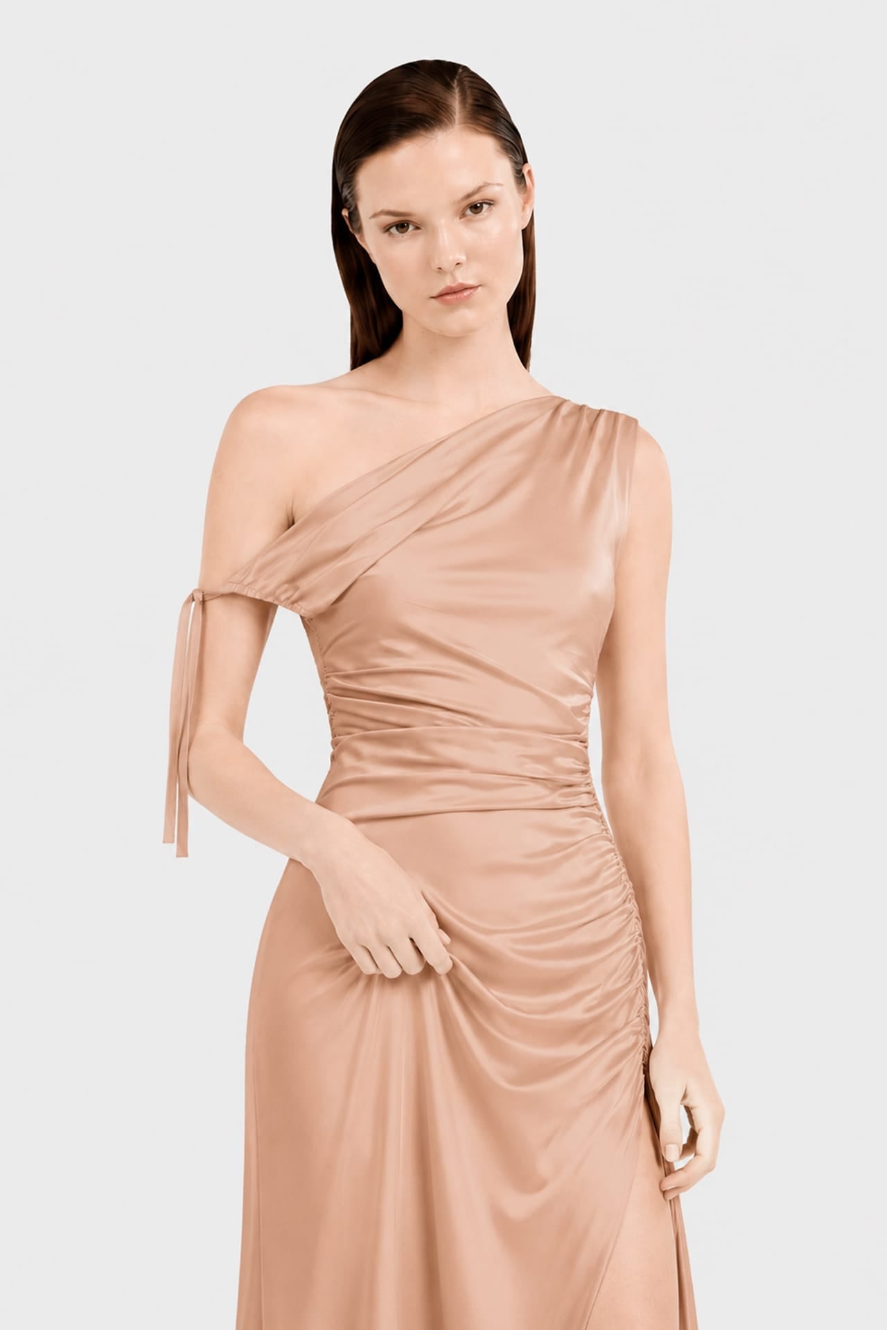 Bronze Sheath Column Stretch Satin Formal Dress