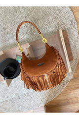 Brown Stylish Long Fringe Handbag