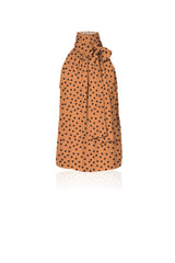 Brown and Black Polka Dot Silk Maxi Blouse