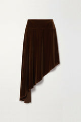 Brown Velvet Asymmetrical Hem Skirt