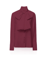 Burgundy  Scarf Tie Neck Blouse