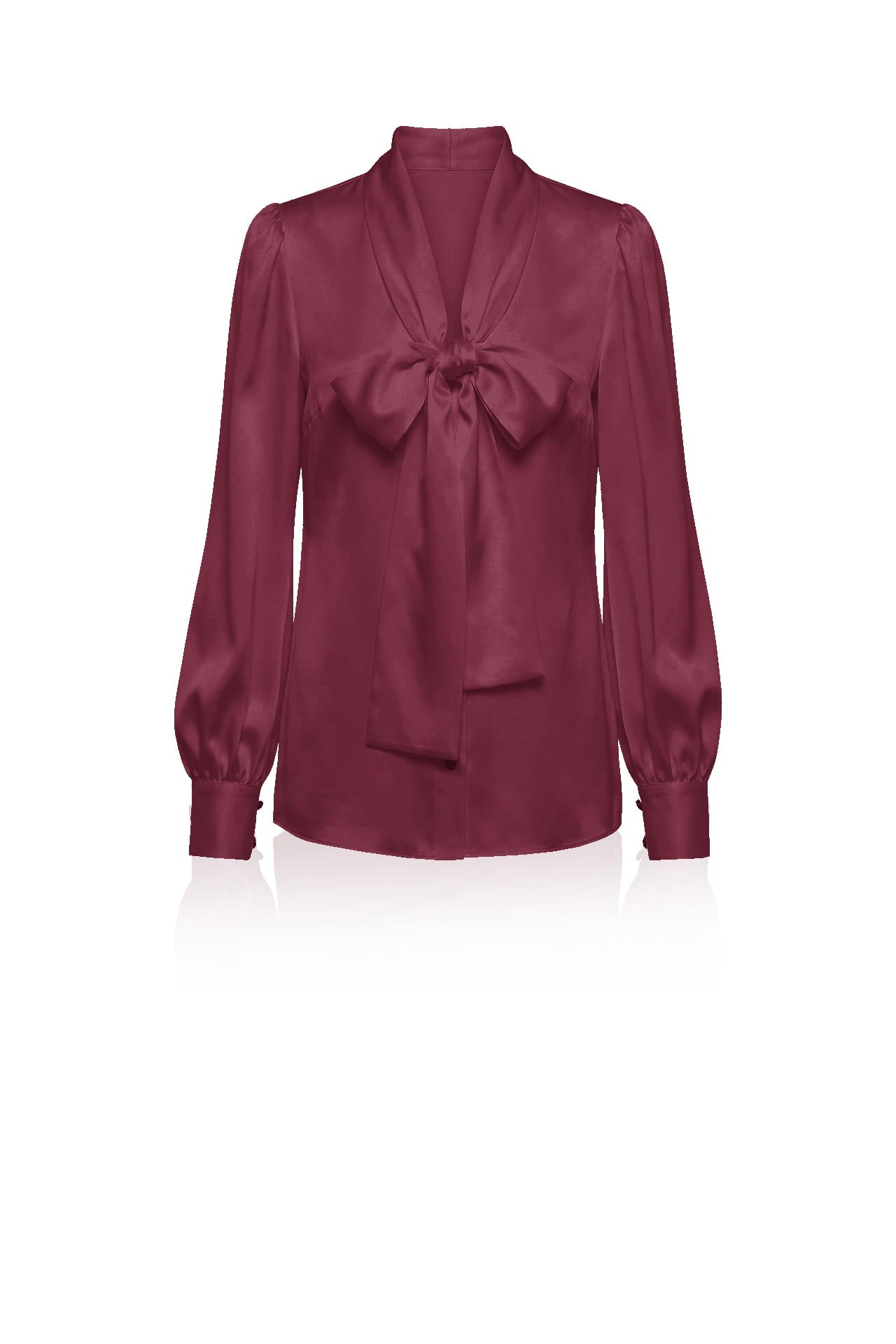 Burgundy Scarf  Tie Neck Satin Blouse