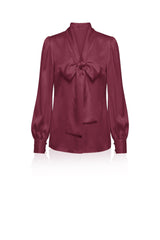 Burgundy Scarf  Tie Neck Satin Blouse