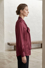 Burgundy Scarf  Tie Neck Satin Blouse