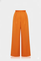 Burnt Orange High Waisted Satin Wide Leg Pants for Petite Women – European Summer Evening