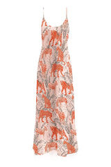Designer Cami Slip Maxi Dress in Zebra Print Orange