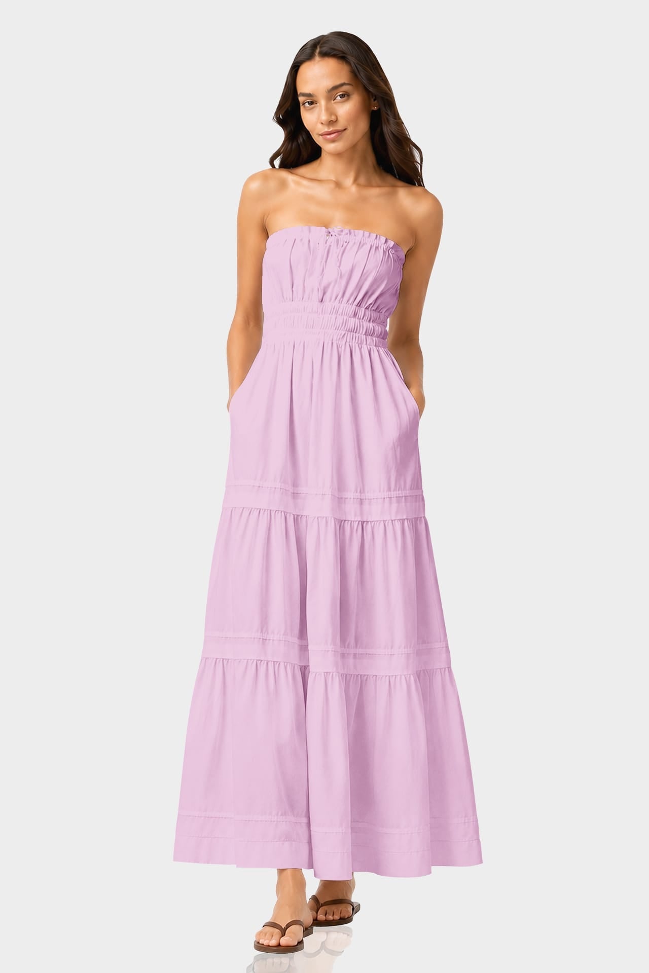 Candy Pink Cotton Poplin Maxi Dress – Strapless Vacation Dress for Women