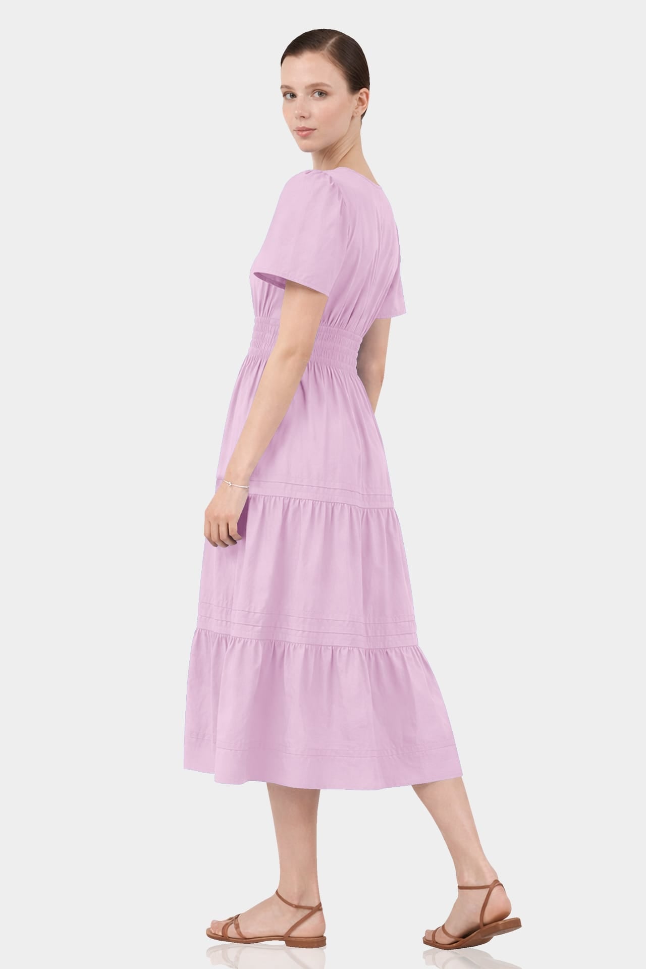 Candy Pink Lightweight Summer Midi Dress – Tiered Cotton Midi Dress