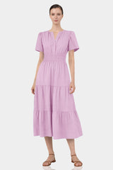Candy Pink Lightweight Summer Midi Dress – Tiered Cotton Midi Dress