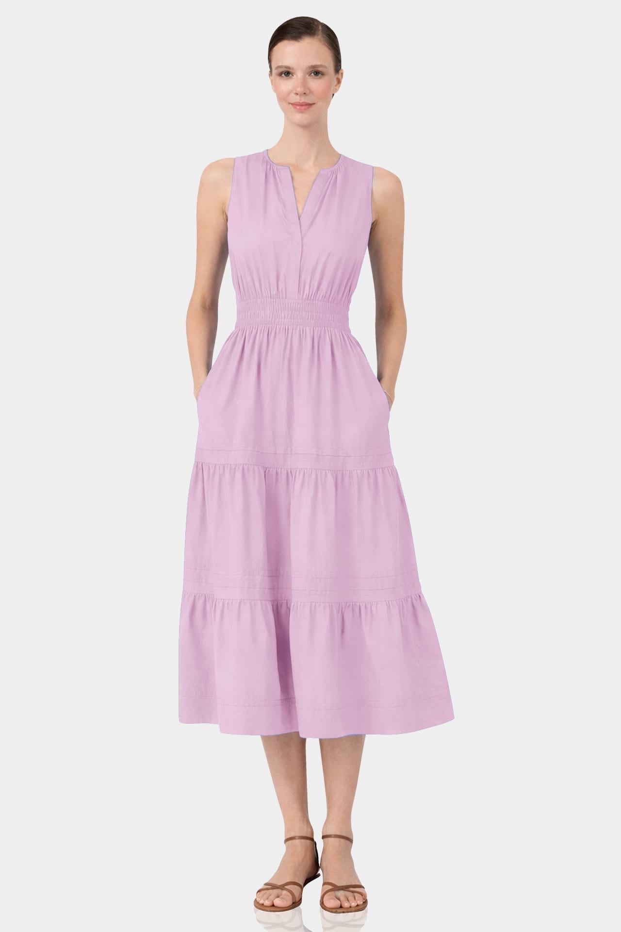Candy Pink Women's Organic Cotton Midi Dress – Casual Luxury Cotton Dress