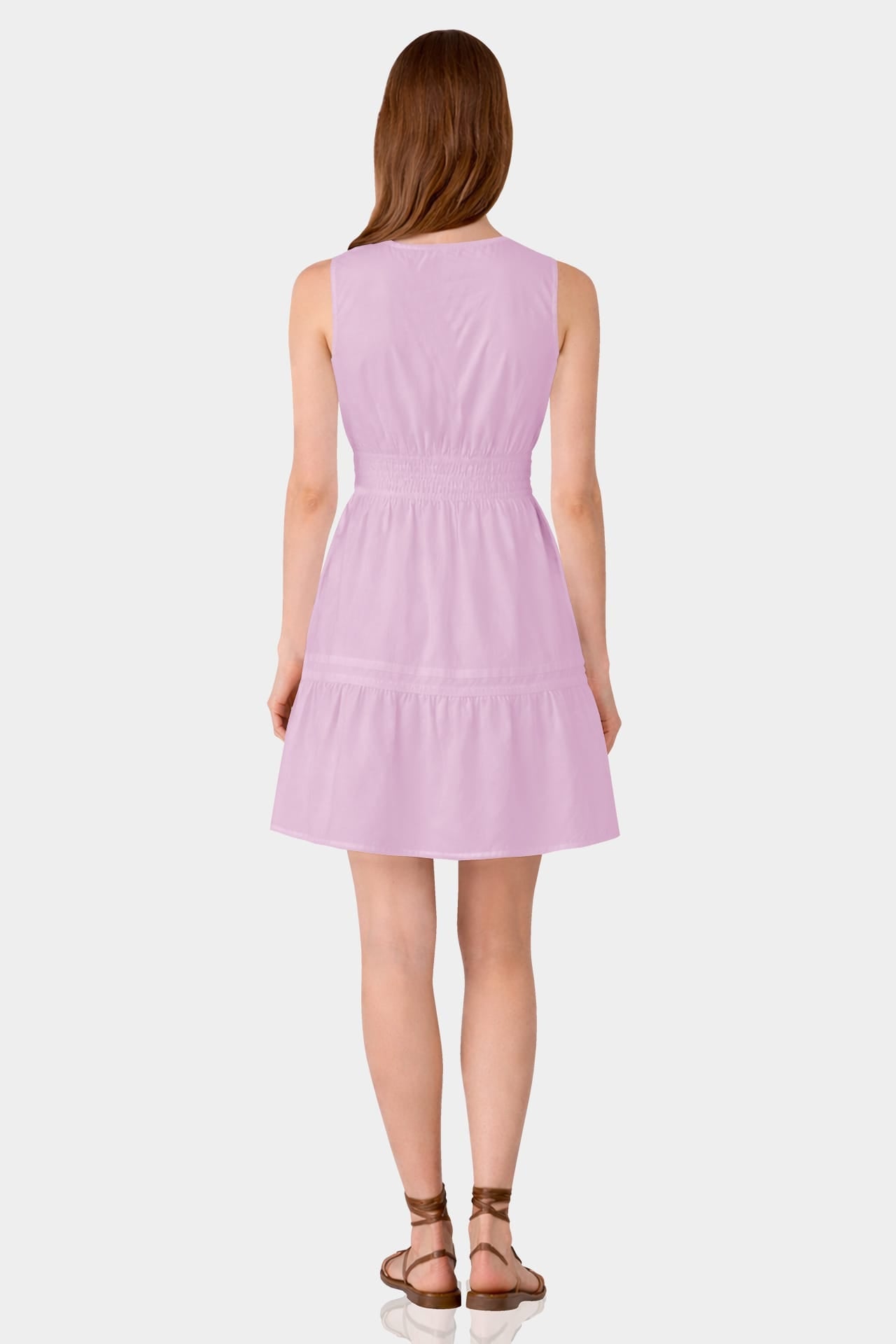 Candy Pink Smocked Waist Cotton Poplin Sleeveless Mini Dress for Women – Vacation-Ready Dress