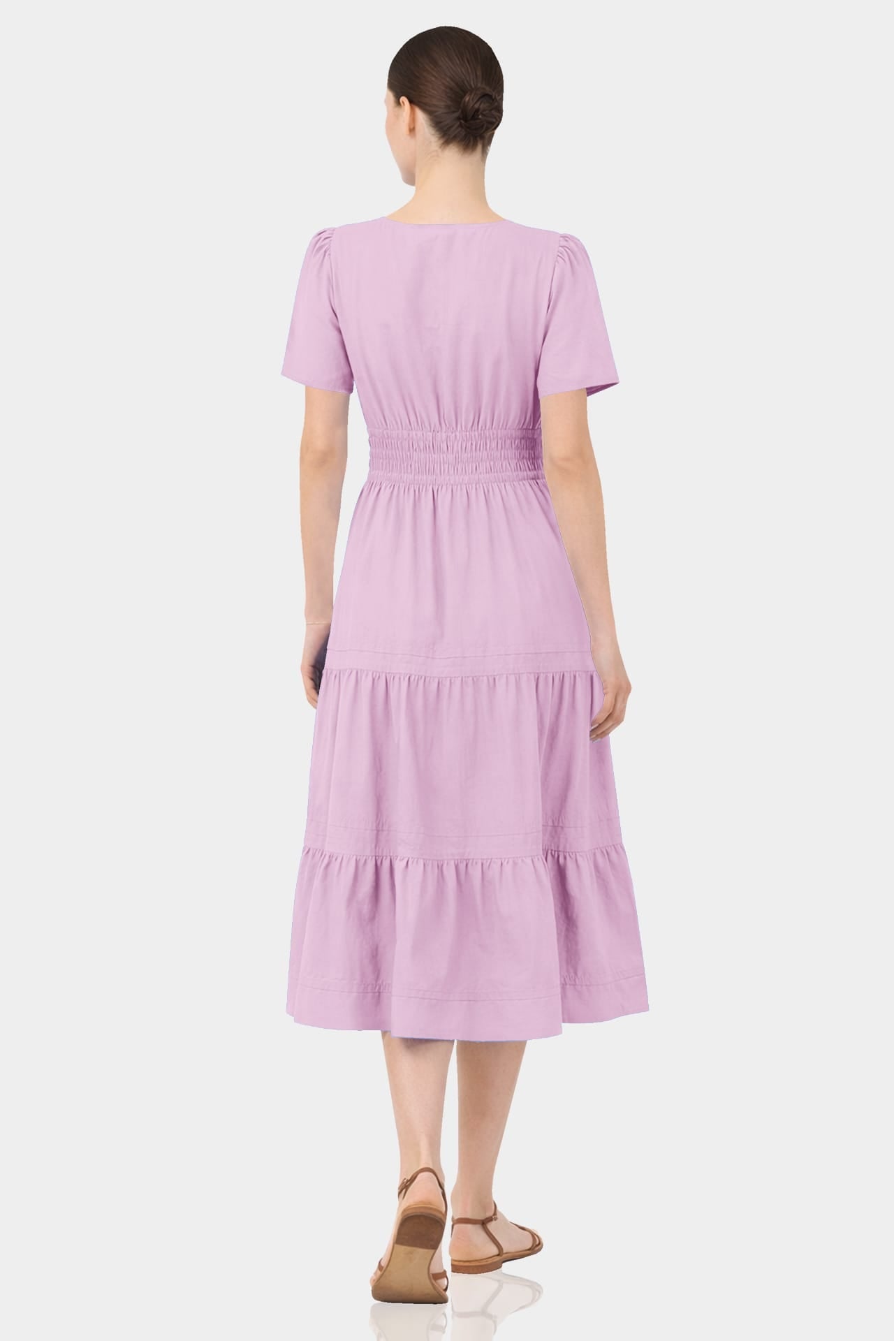 Candy Pink Lightweight Summer Midi Dress – Tiered Cotton Midi Dress