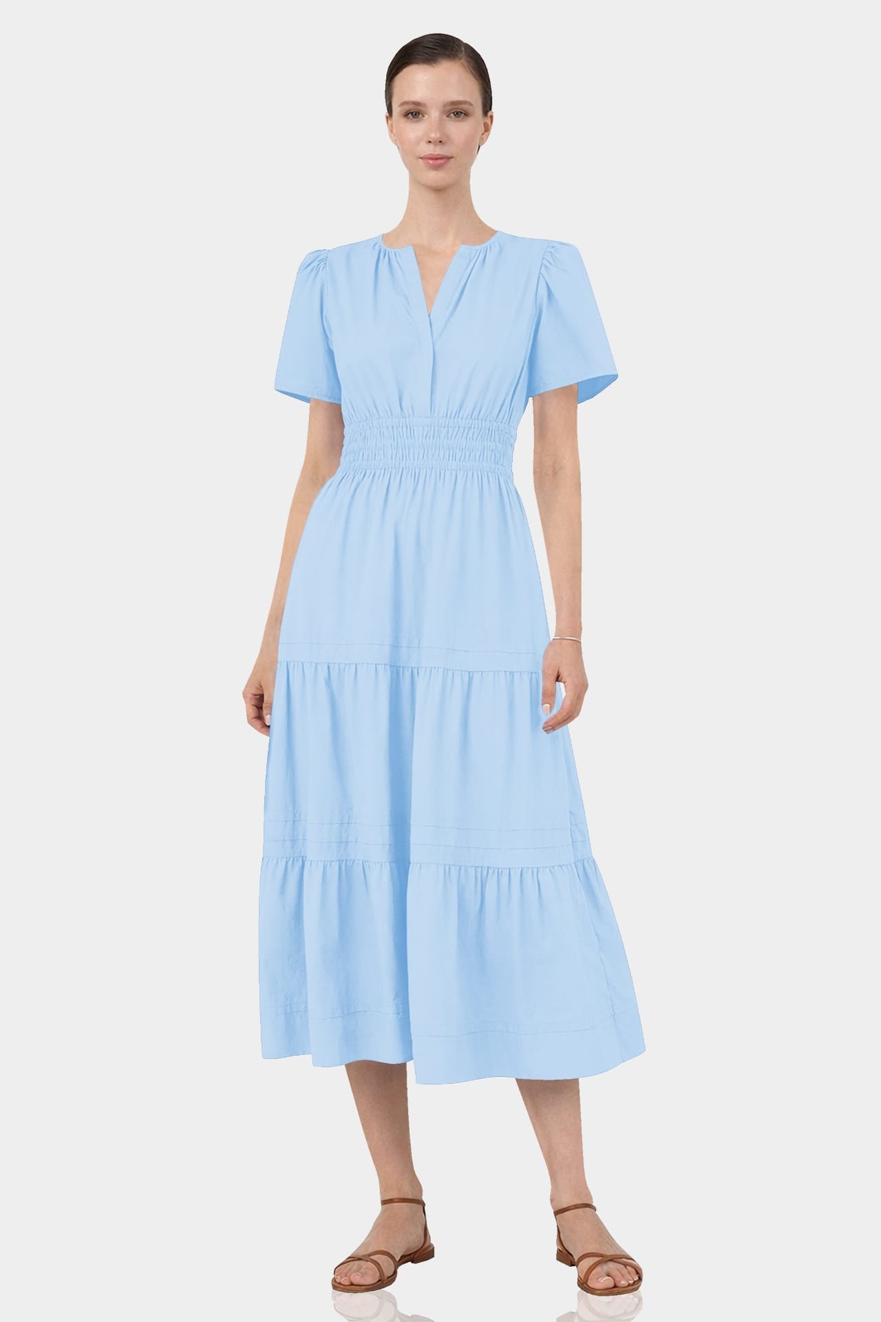 Sky Blue Casual Cotton Tiered Dress for Everyday Wear