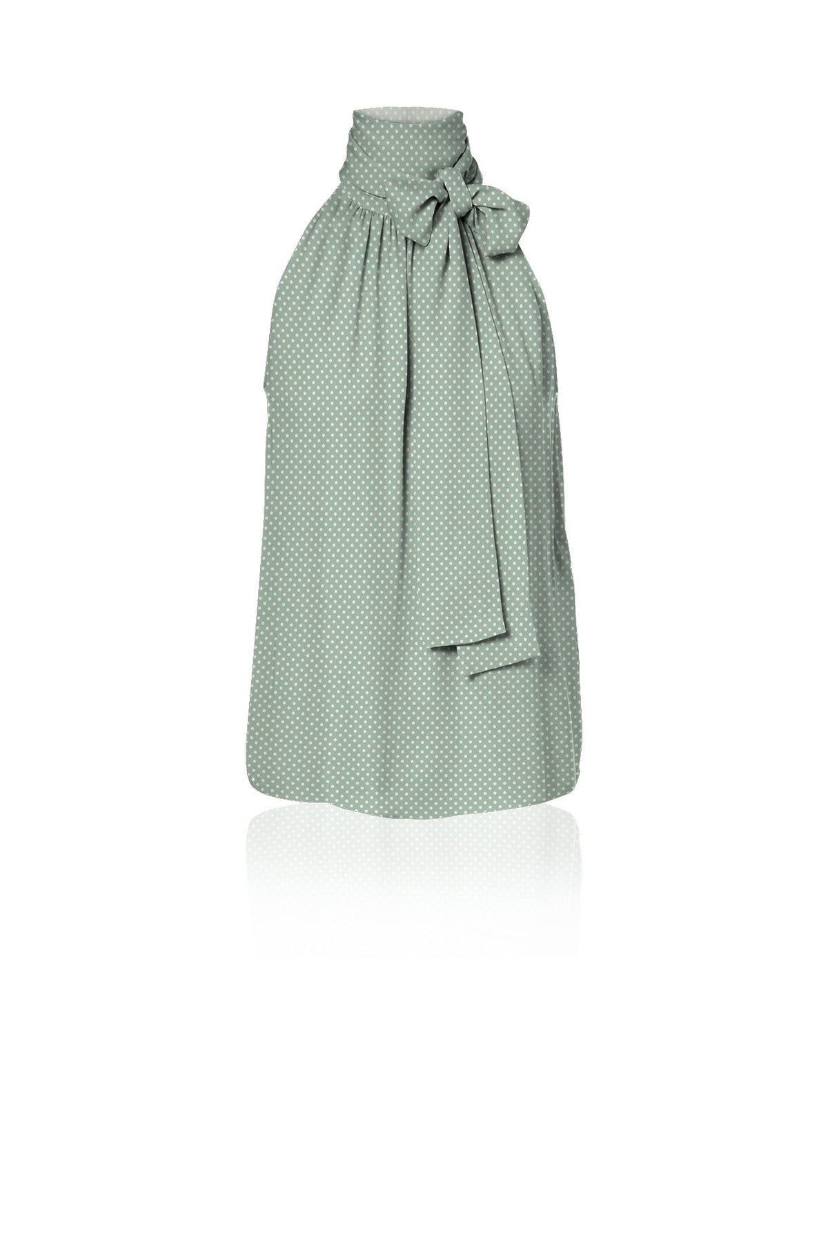 Celadon Mint Polka Dot Silk Tie-Neck Blouse
