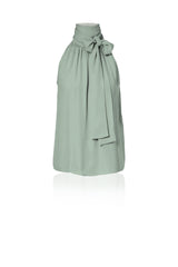 Celadon Mint Polka Dot Silk Tie-Neck Blouse