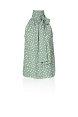 Celadon Mist Polka Dot Silk Maxi Blouse