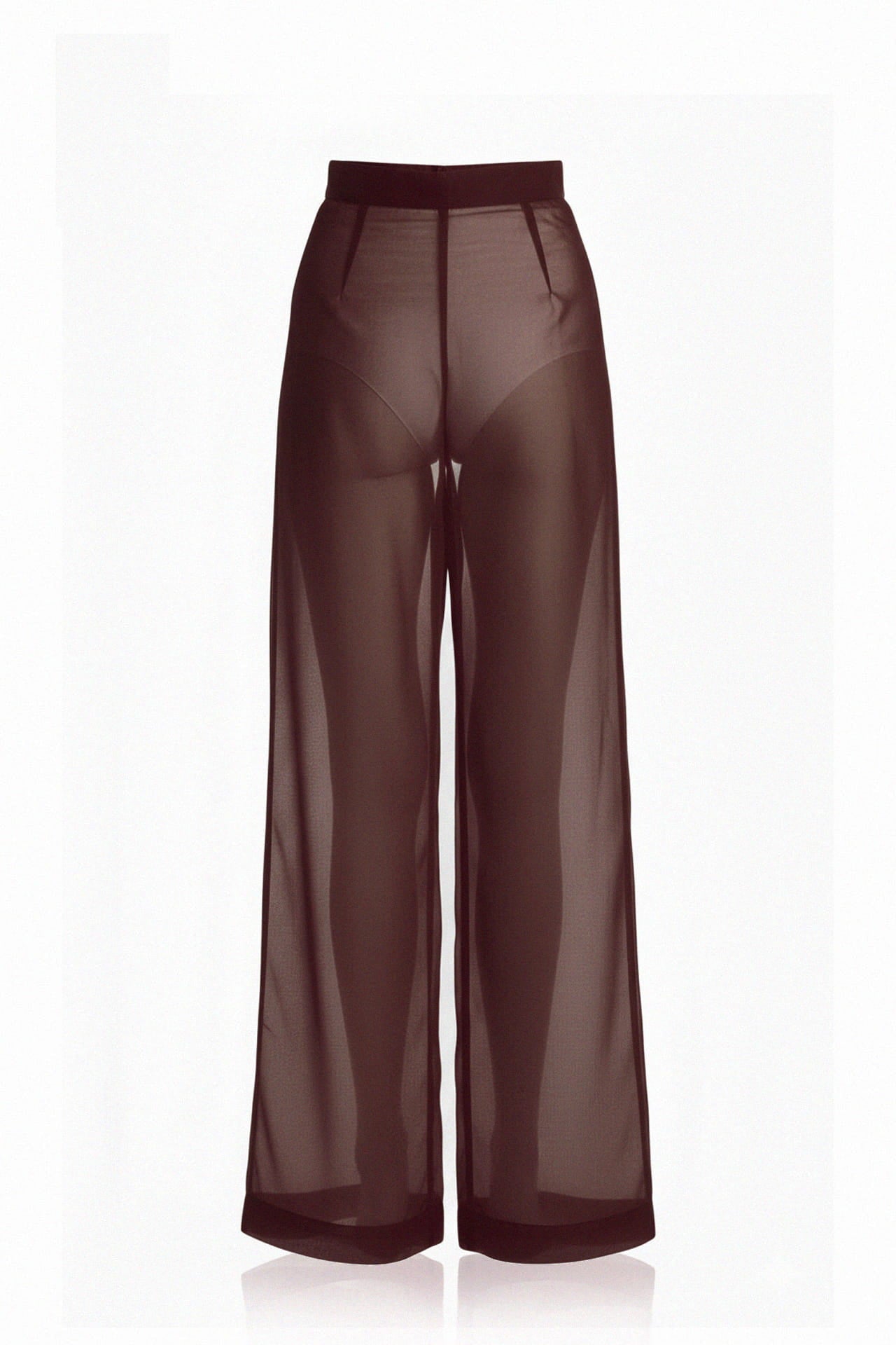 Deep Chocolate Brown Sheer Silk Organza Wide-Leg Pant