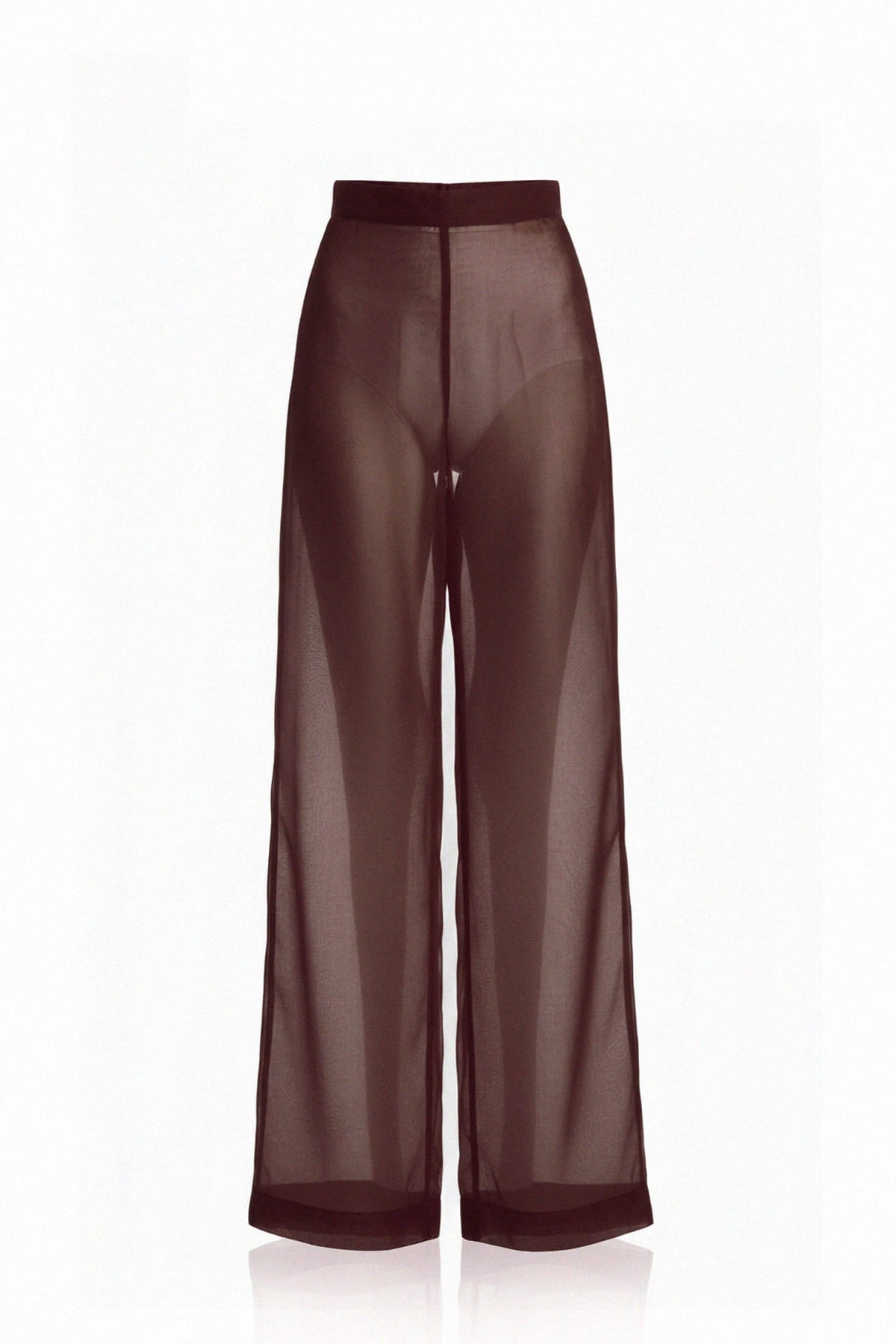 Deep Chocolate Brown Sheer Silk Organza Wide-Leg Pant