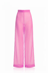 Celeste Blush Pink Sheer Chiffon Wide Leg Pants – High Waist Lightweight Trousers