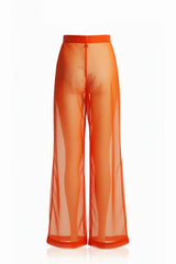 Celeste Tangerine Sheer Wide Leg Pants – High Waist Resort & Beach Vacation Trousers