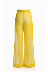 Celeste Golden Yellow Sheer Wide Leg Pants – High Waist Evening Wear Trousers