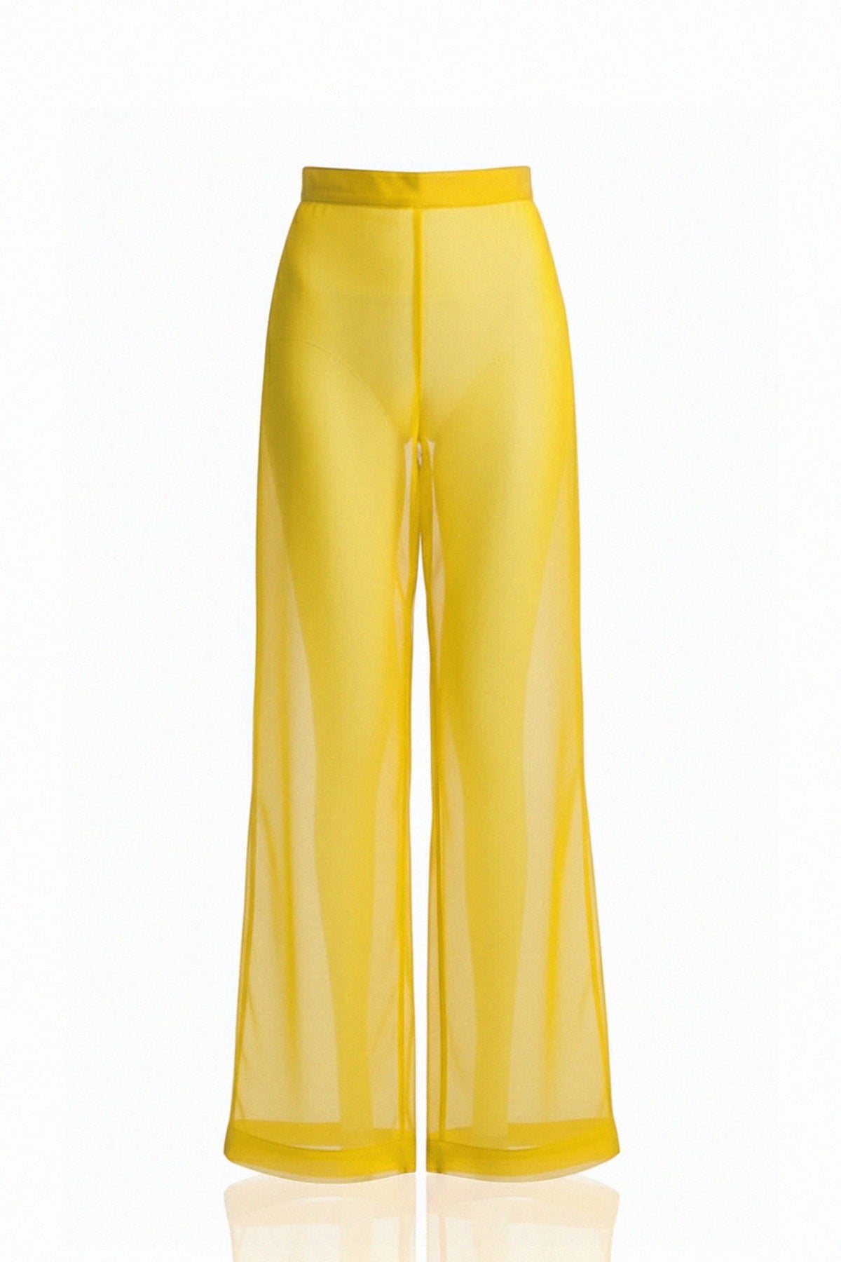 Celeste Golden Yellow Sheer Wide Leg Pants – High Waist Evening Wear Trousers