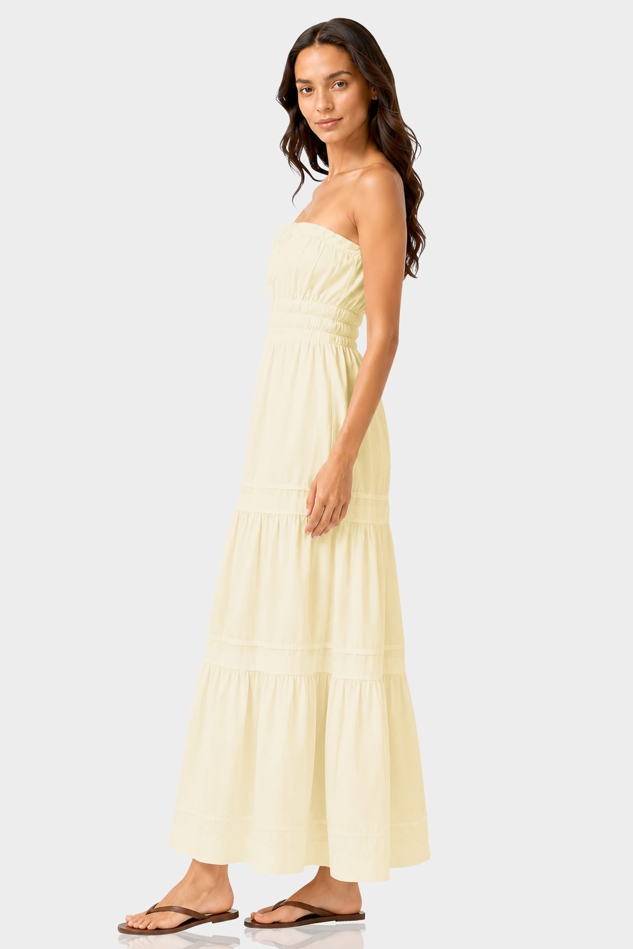 Champagne Sleeveless Tiered Maxi Dress – Cotton Brunch Dress