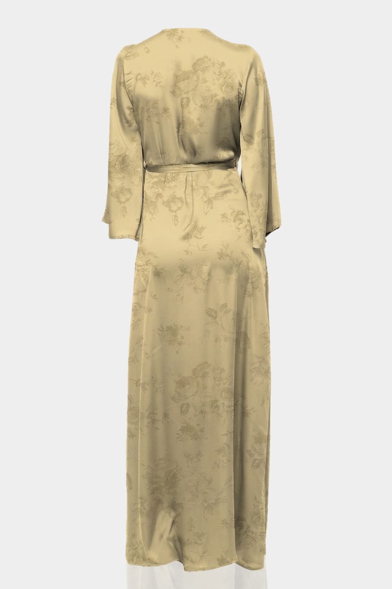 Champagne Floral Satin Wrap Maxi Dress for Garden Parties