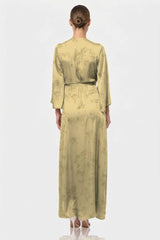 Champagne Floral Satin Wrap Maxi Dress for Garden Parties
