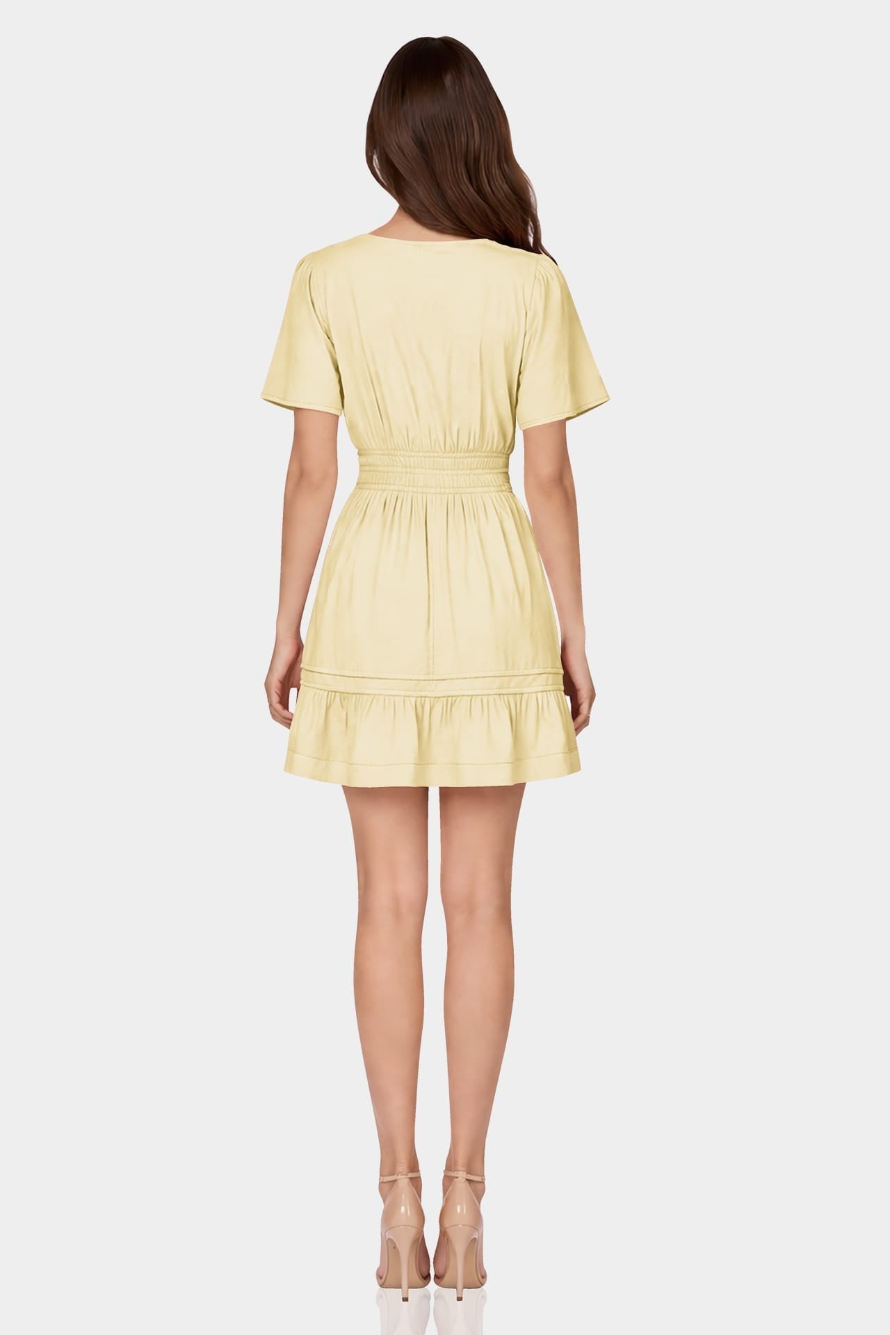 Champagne Smocked Waist Flutter Sleeve Mini Dress for Women – Fit-and-Flare Dress