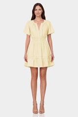 Champagne Smocked Waist Flutter Sleeve Mini Dress for Women – Fit-and-Flare Dress
