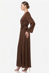 Chocolate Floral Satin Wrap Dress for Bridesmaids & Wedding Guests