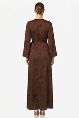 Chocolate Floral Satin Wrap Dress for Bridesmaids & Wedding Guests