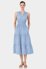 Powder Blue Cotton Poplin Midi Dress for Women with Pockets – Coastal Getaway Dress