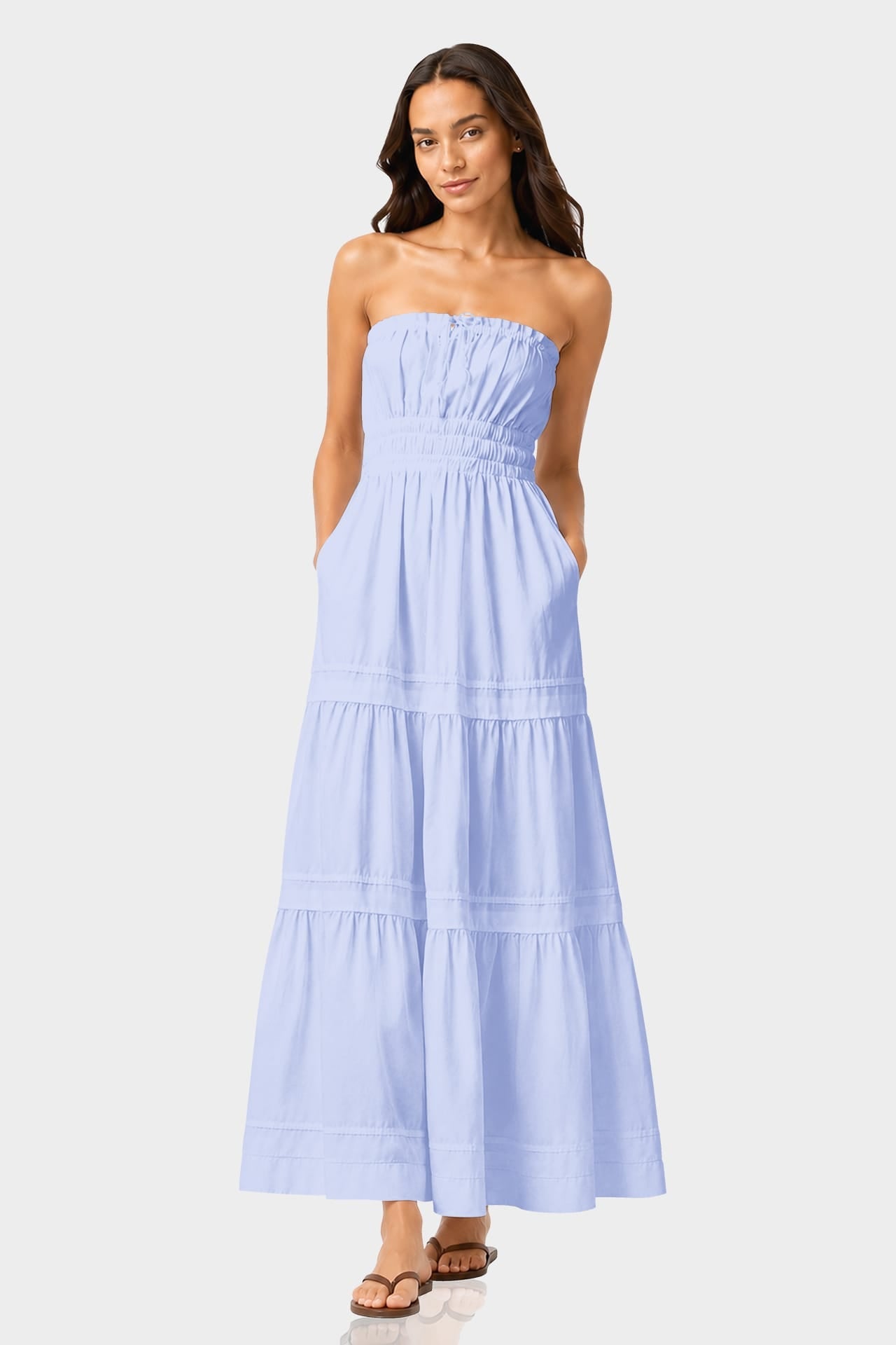 Icy Blue Tiered Cotton Sundress for Summer Getaways – Smocked Waist Cotton Maxi Dress
