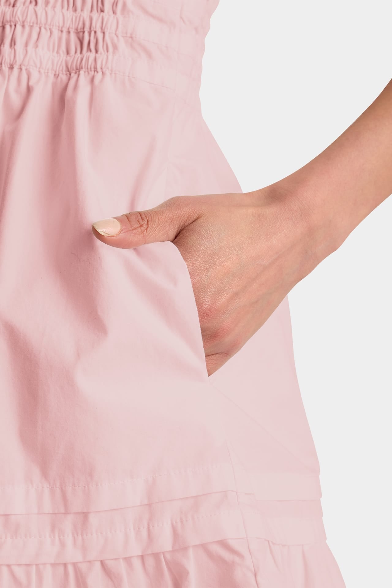 Blush Pink Sleeveless Smocked Waist Cotton Mini Dress – Casual Dress