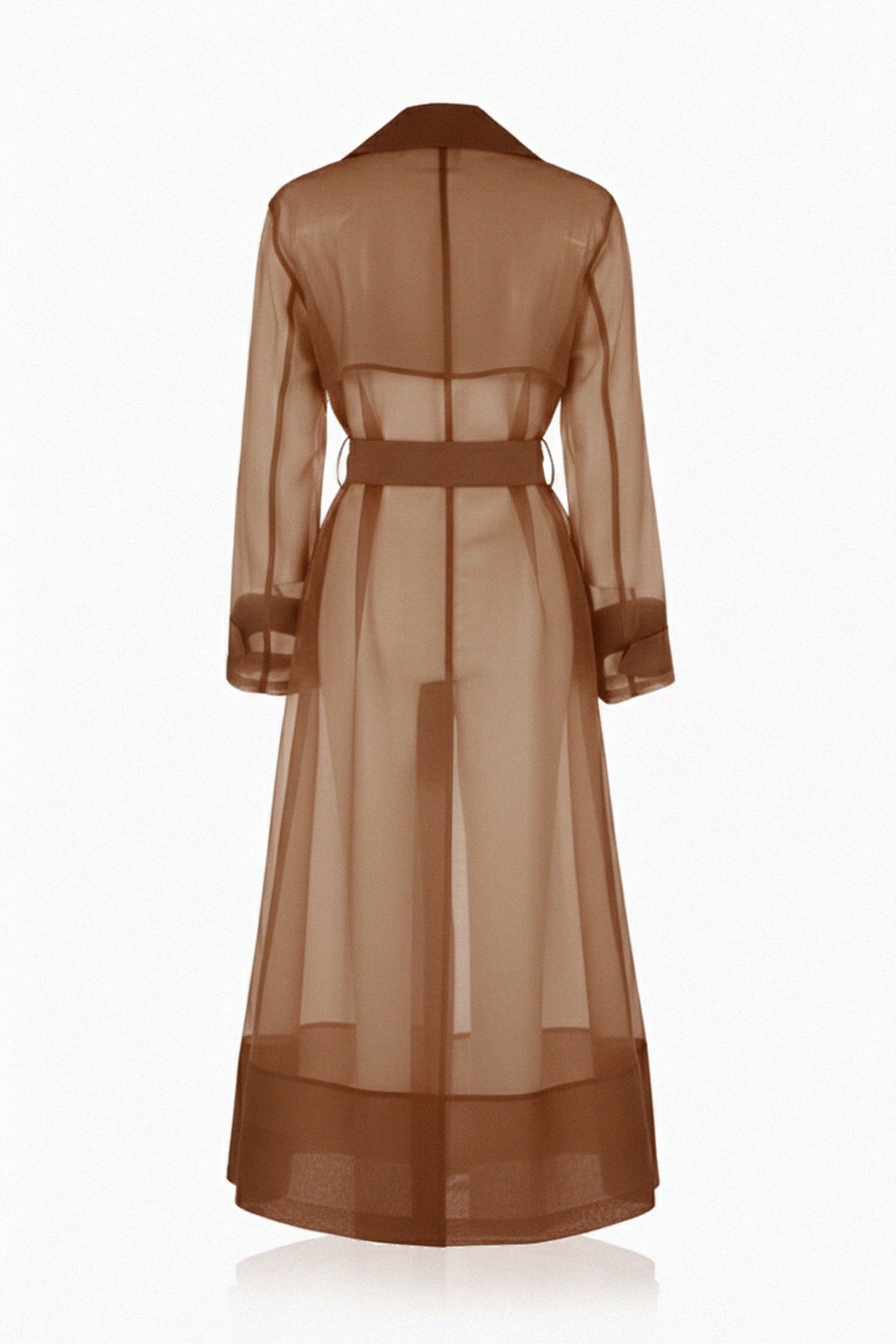Brown Sheer Silk Organza Trench Coat – Lightweight Wedding & Evening Layer