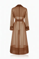 Brown Sheer Silk Organza Trench Coat – Lightweight Wedding & Evening Layer