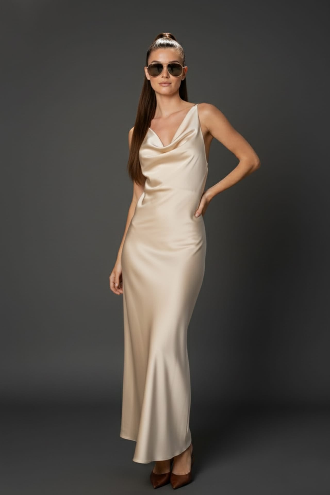 Cowl Neck Crisscross Back Dress for Prom Night
