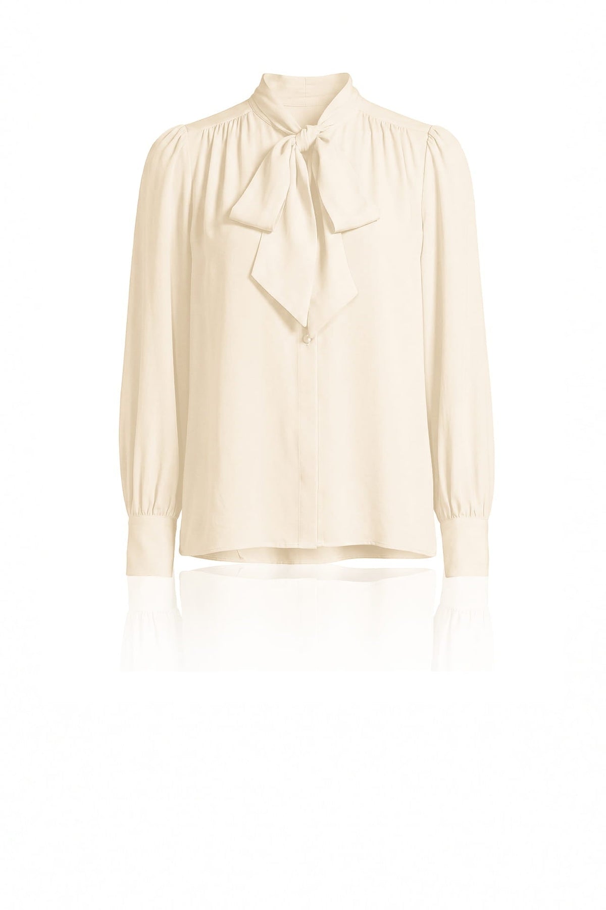 Cream Satin Scarf Tie-Neck Blouse