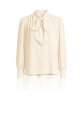Cream Satin Scarf Tie-Neck Blouse