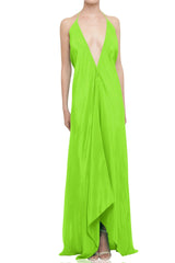 Designer Green Maxi Handkerchief Dress