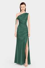 Designer Hunter Green Satin Gown for Weddings and Evening Events
