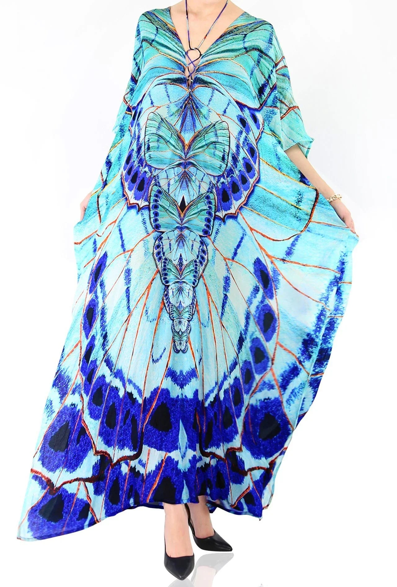 Butterfly Print Lace Up Kaftan