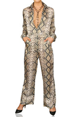 Collar Jumpsuit-Animal Print