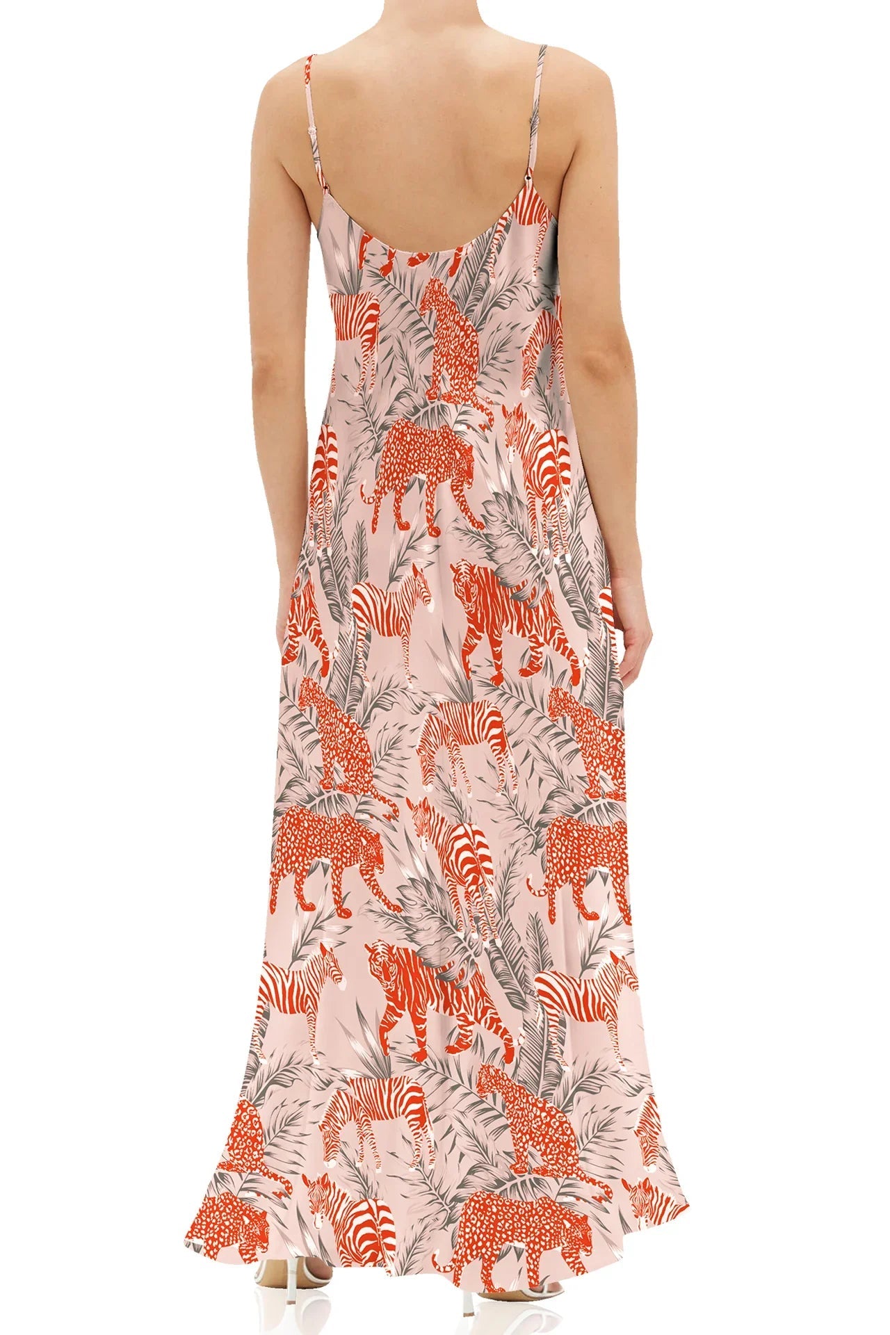 Designer Cami Slip Maxi Dress in Zebra Print Orange