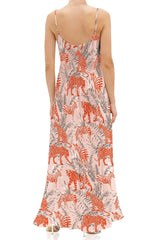 Designer Cami Slip Maxi Dress in Zebra Print Orange